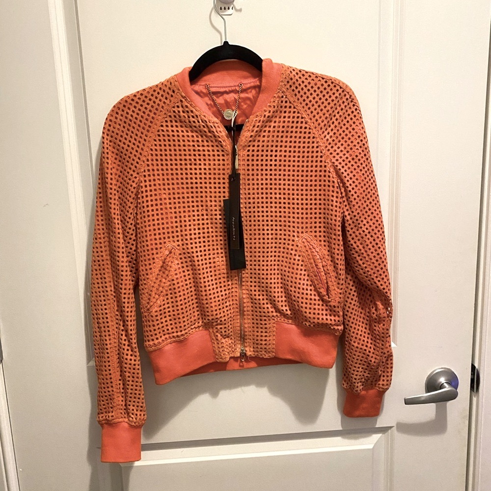 Suede Bomber Jacket with Sporty Ribbed Accents